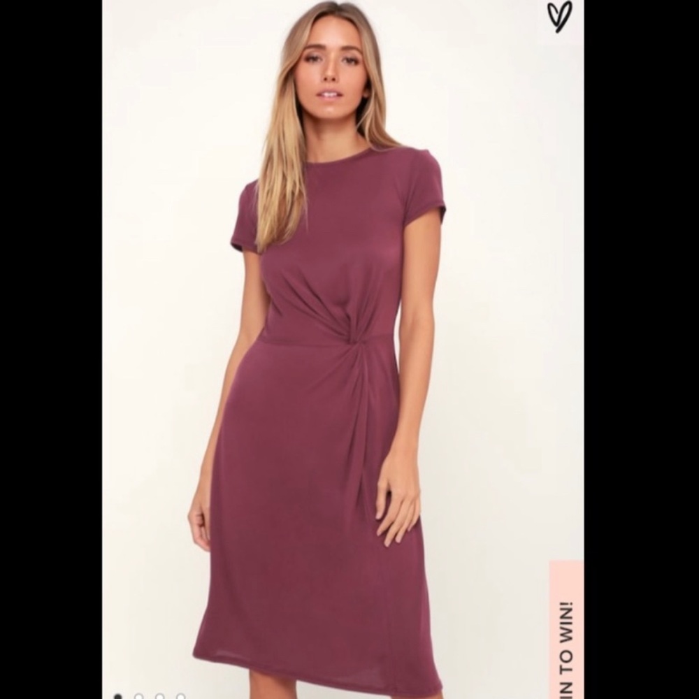NWT Lulus Plum Purple Short Sleeve Knotted Midi Dress